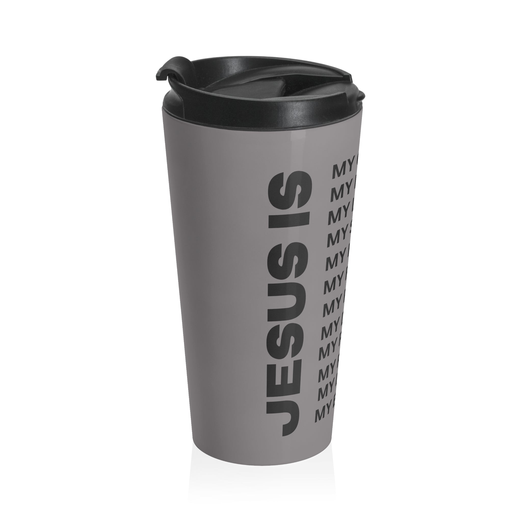 Christian JESUS IS Grey Stainless Steel Travel Mug - Blk
