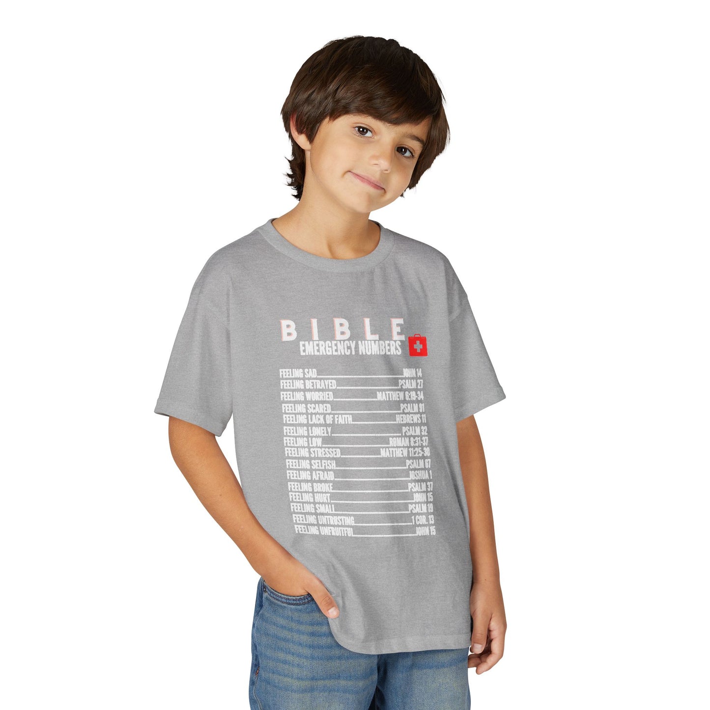 Bible Emergency Numbers Youth T-Shirt — White