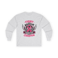 Fight Like a Warrior, Survive Like a Champion Breast Cancer Awareness Long Sleeve Tee
