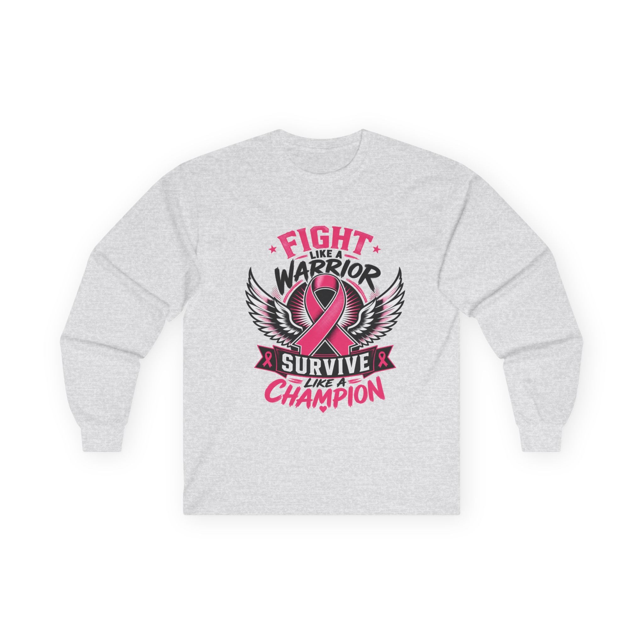 Fight Like a Warrior, Survive Like a Champion Breast Cancer Awareness Long Sleeve Tee