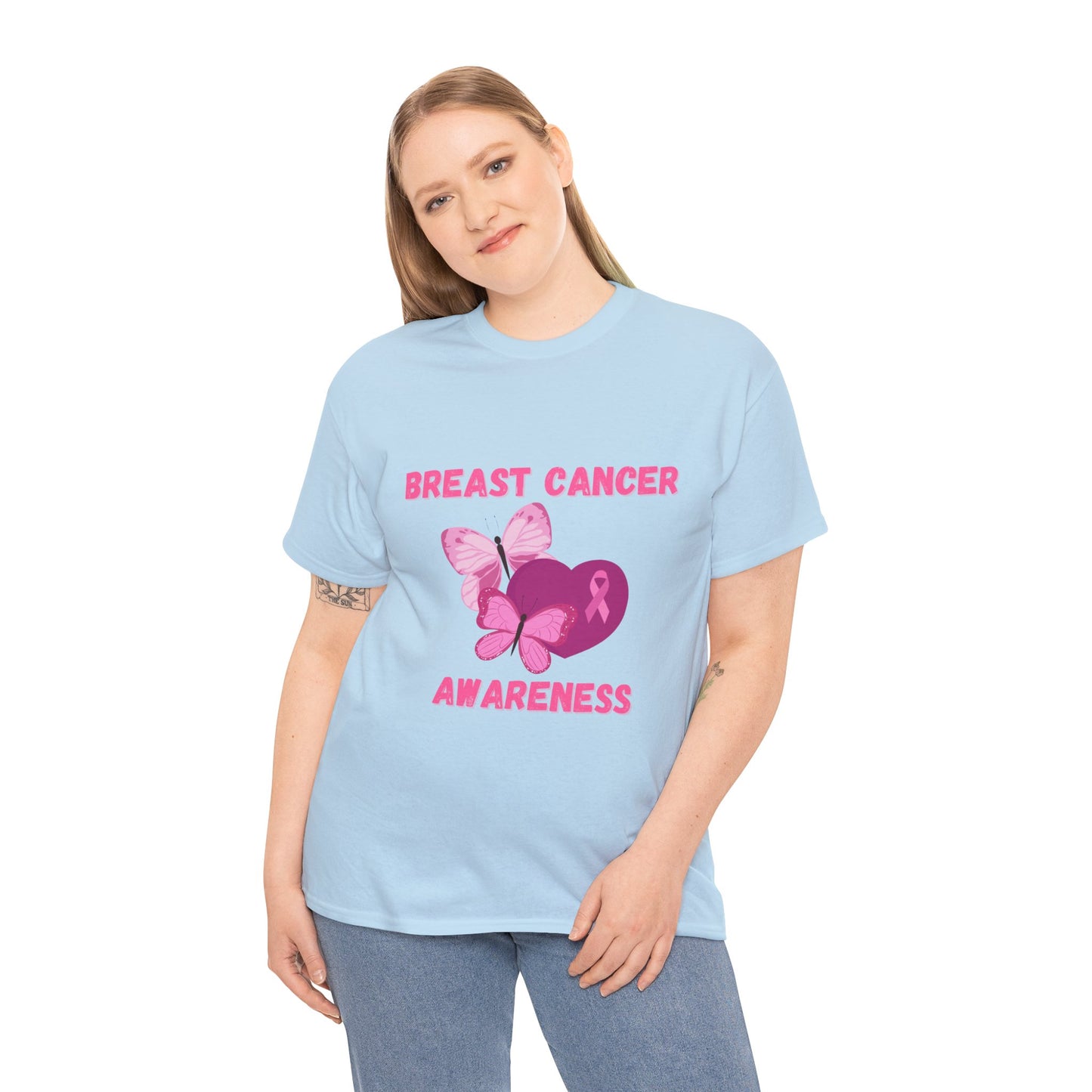 Breast Cancer Awareness Tee with Pink Butterfly & Ribbon