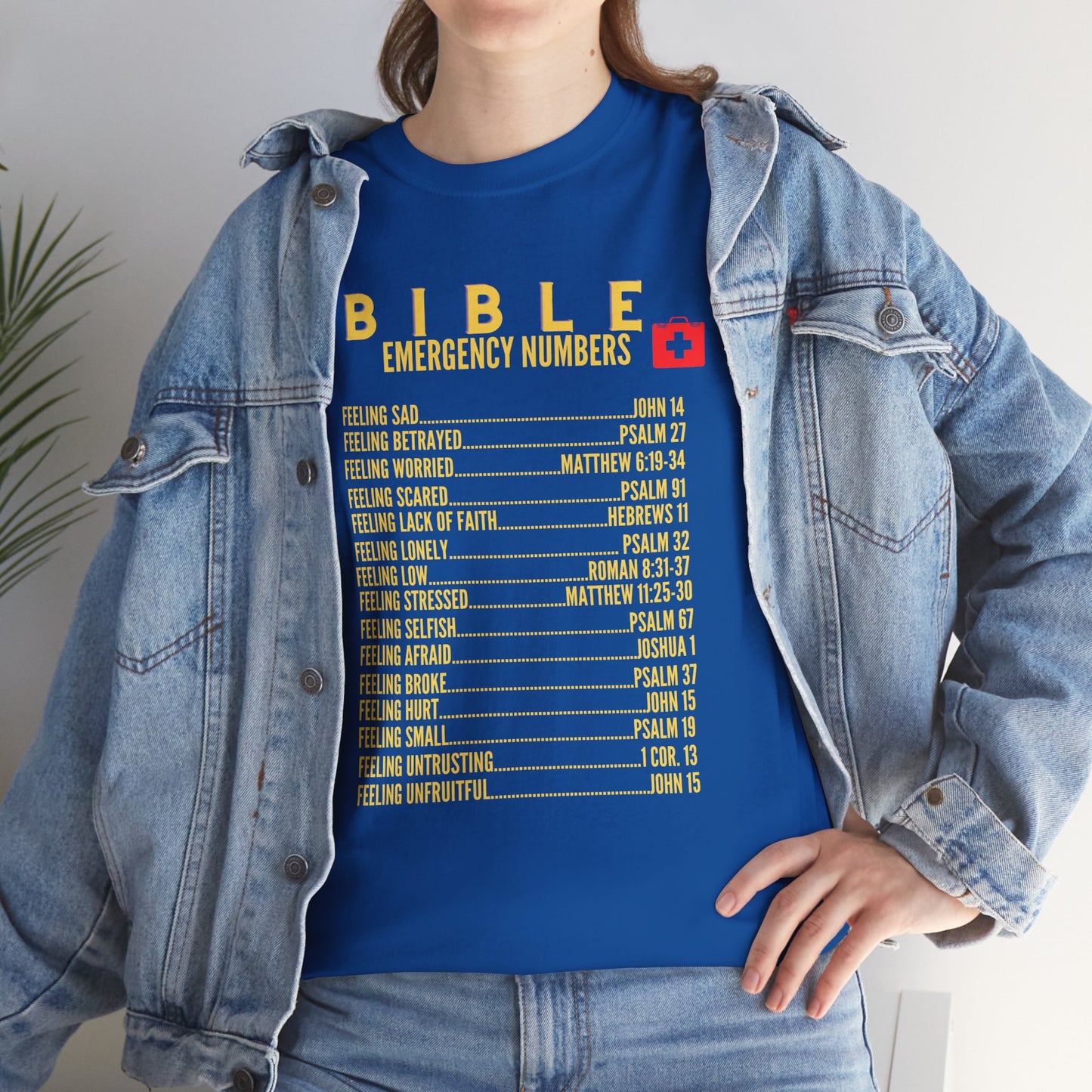 Bible Emergency Numbers Tee - Gold