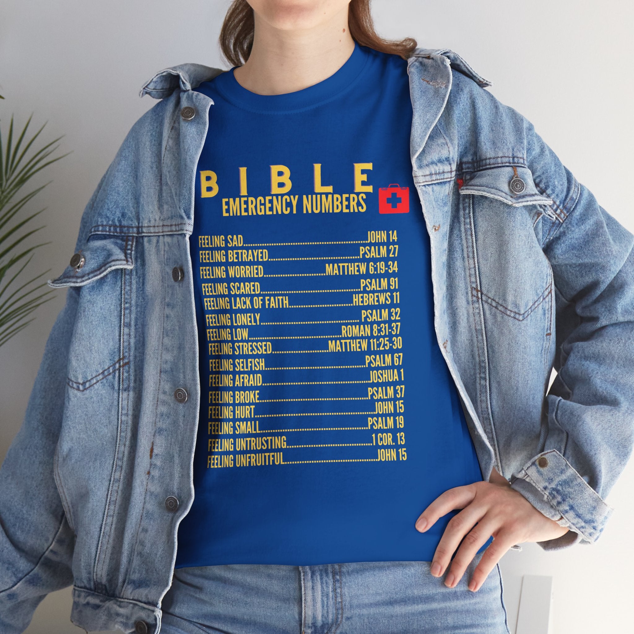 Bible Emergency Numbers Tee - Gold