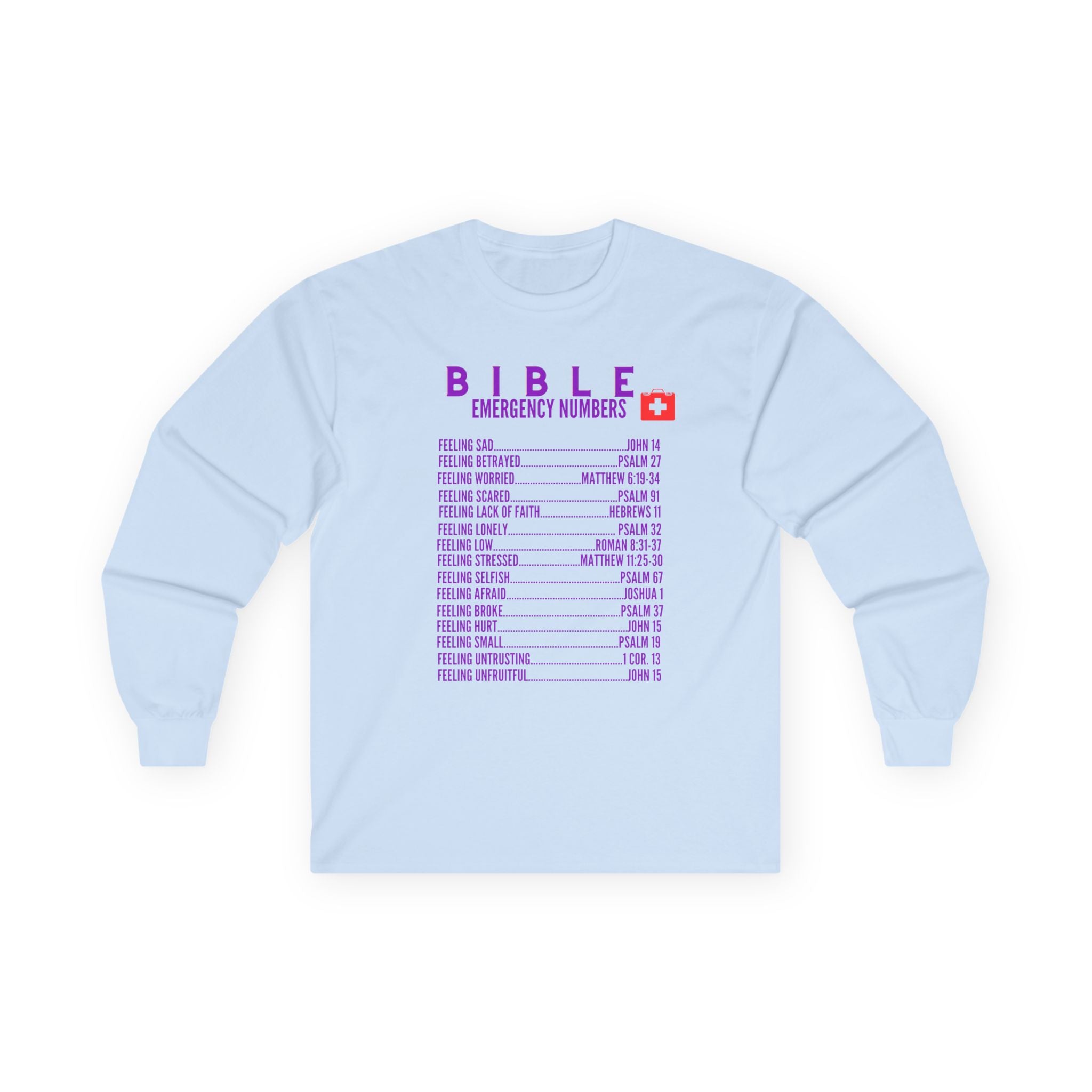 Bible Emergency Numbers Long Sleeve Tee - Purple