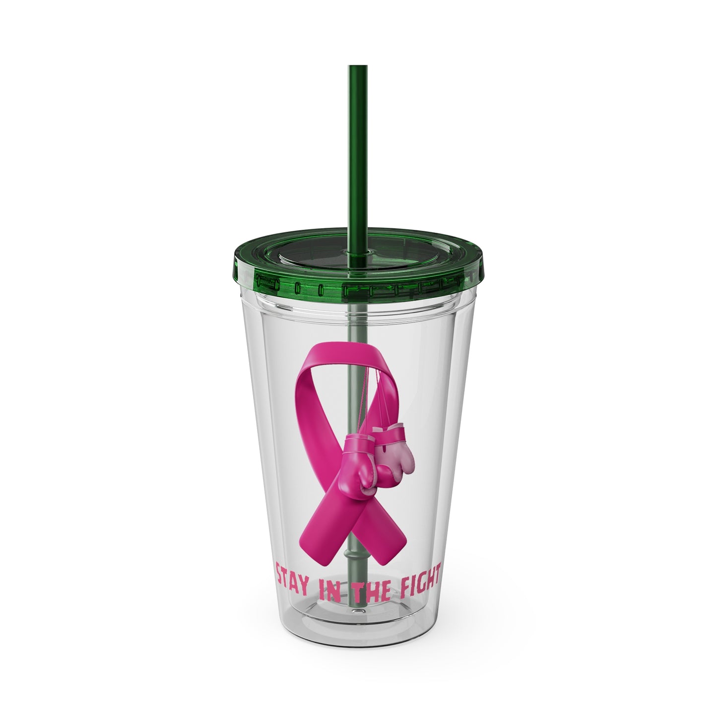 Pink Ribbon “Stay in the Fight” 16oz Tumbler with Straw