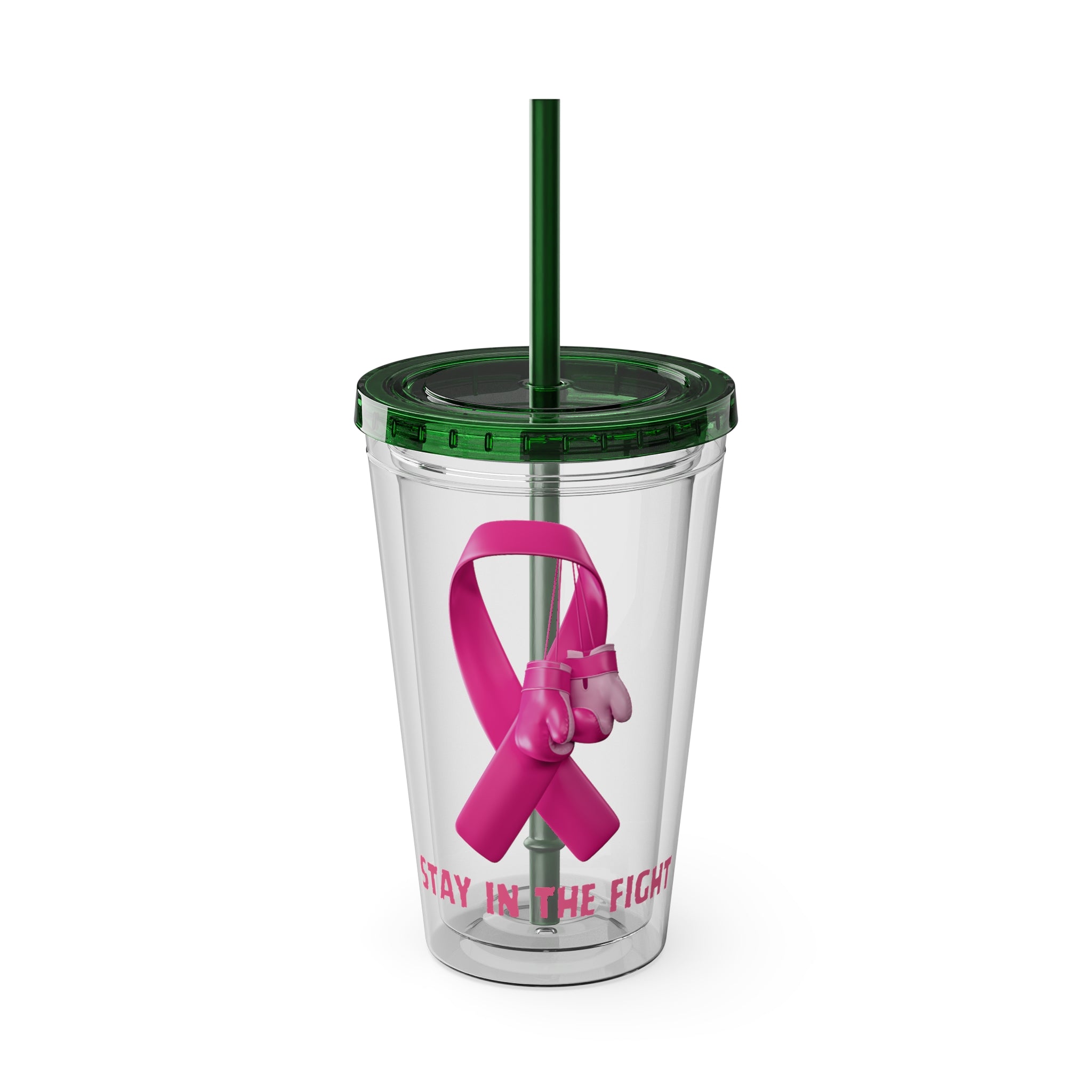 Pink Ribbon “Stay in the Fight” 16oz Tumbler with Straw