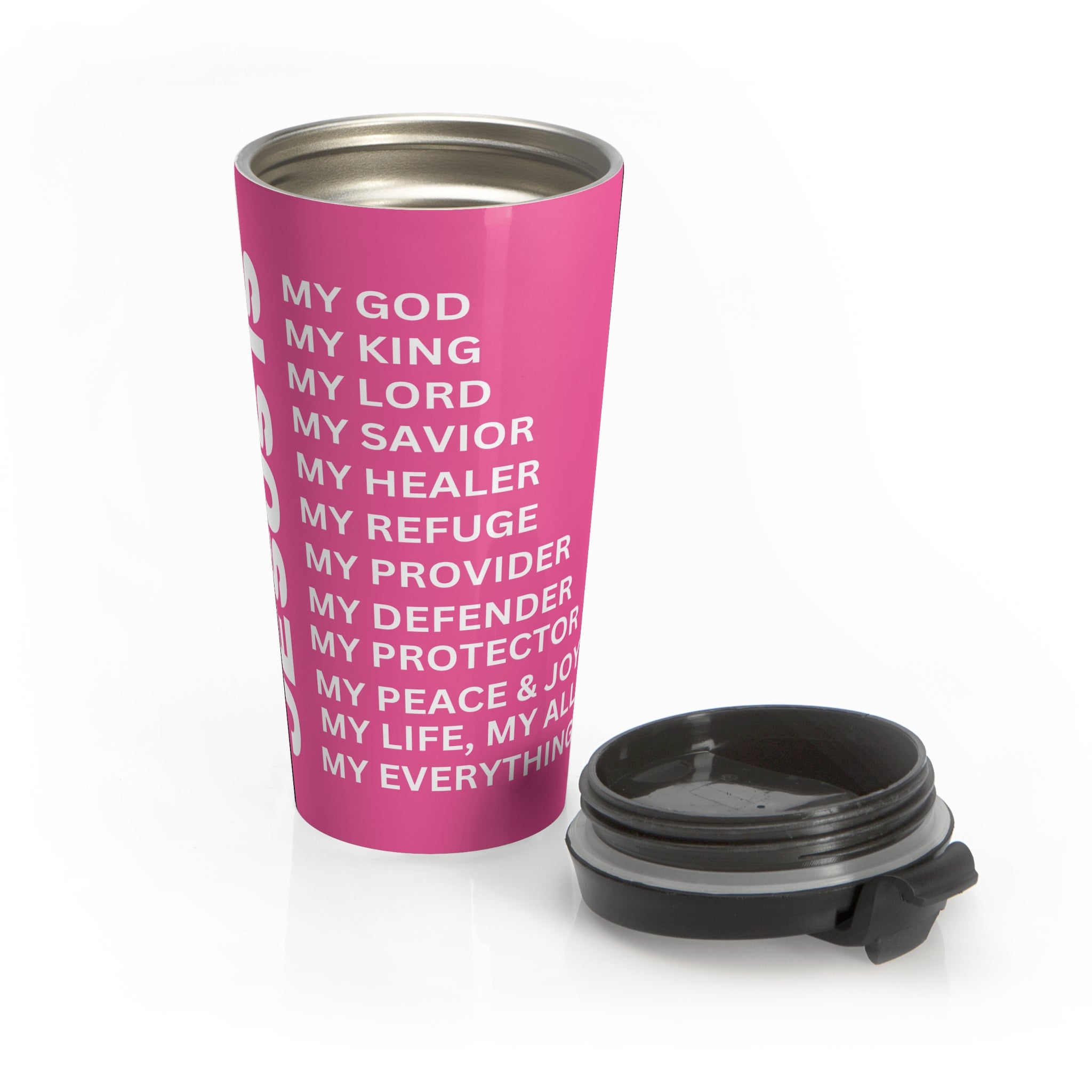 Christian JESUS IS Pink Stainless Steel Travel Mug - White