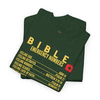 Bible Emergency Numbers Tee - Gold