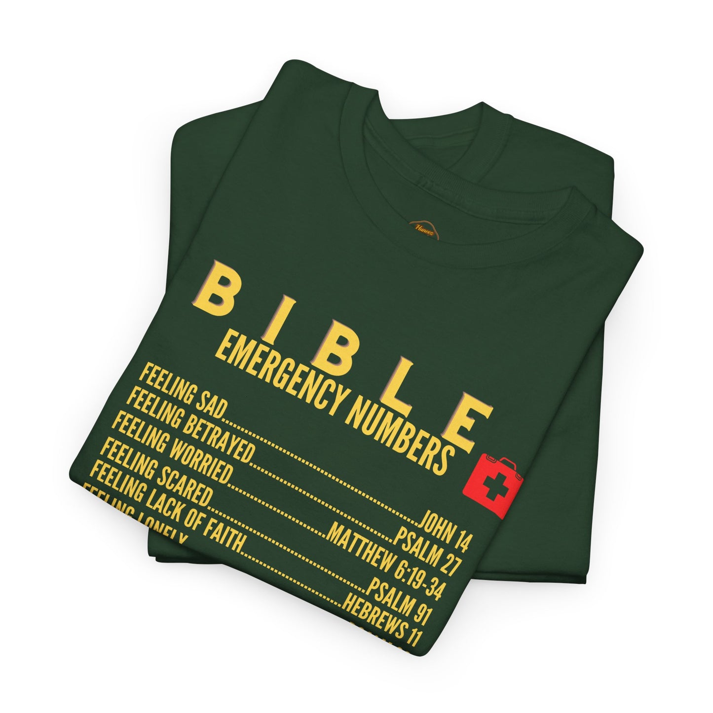 Bible Emergency Numbers Tee - Gold