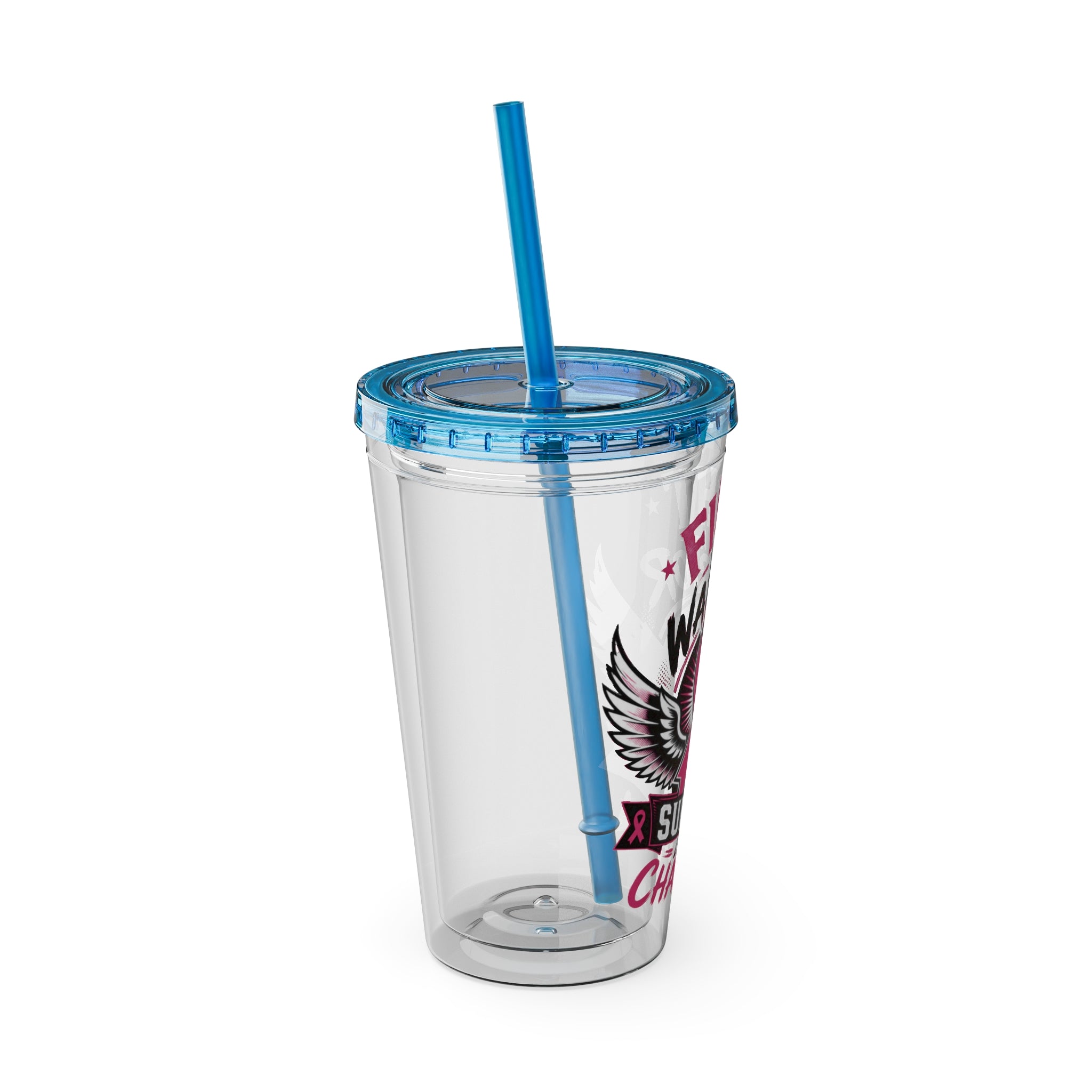 Fight Like a Warrior, Survive Like a Champion Breast Cancer Awareness 16oz Tumbler with Straw