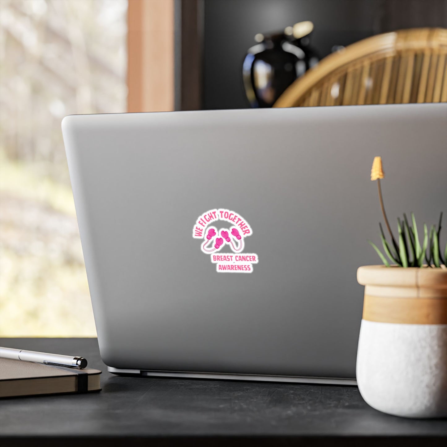 Breast Cancer Awareness Kiss-Cut Vinyl Decal — "We Fight Together" Pink Gloves Sticker