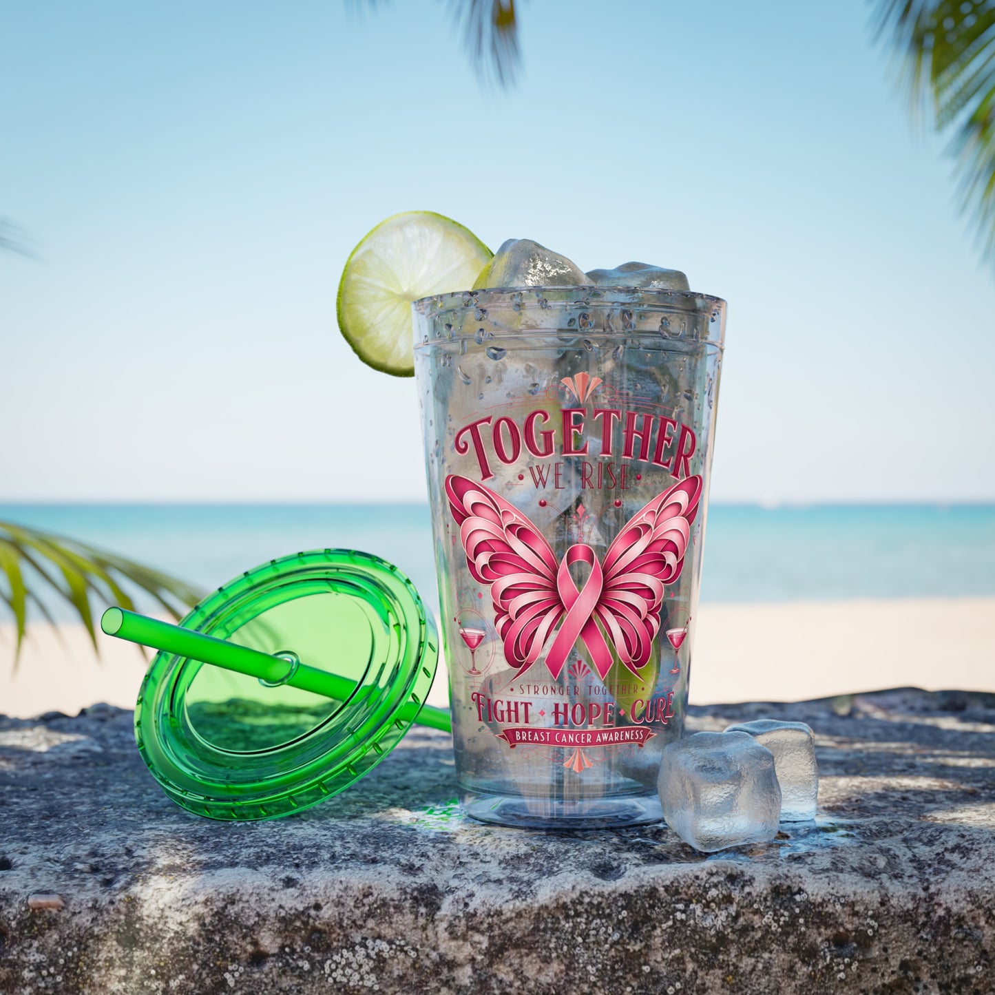 Together We Rise Butterfly Breast Cancer 16oz Tumbler with Straw