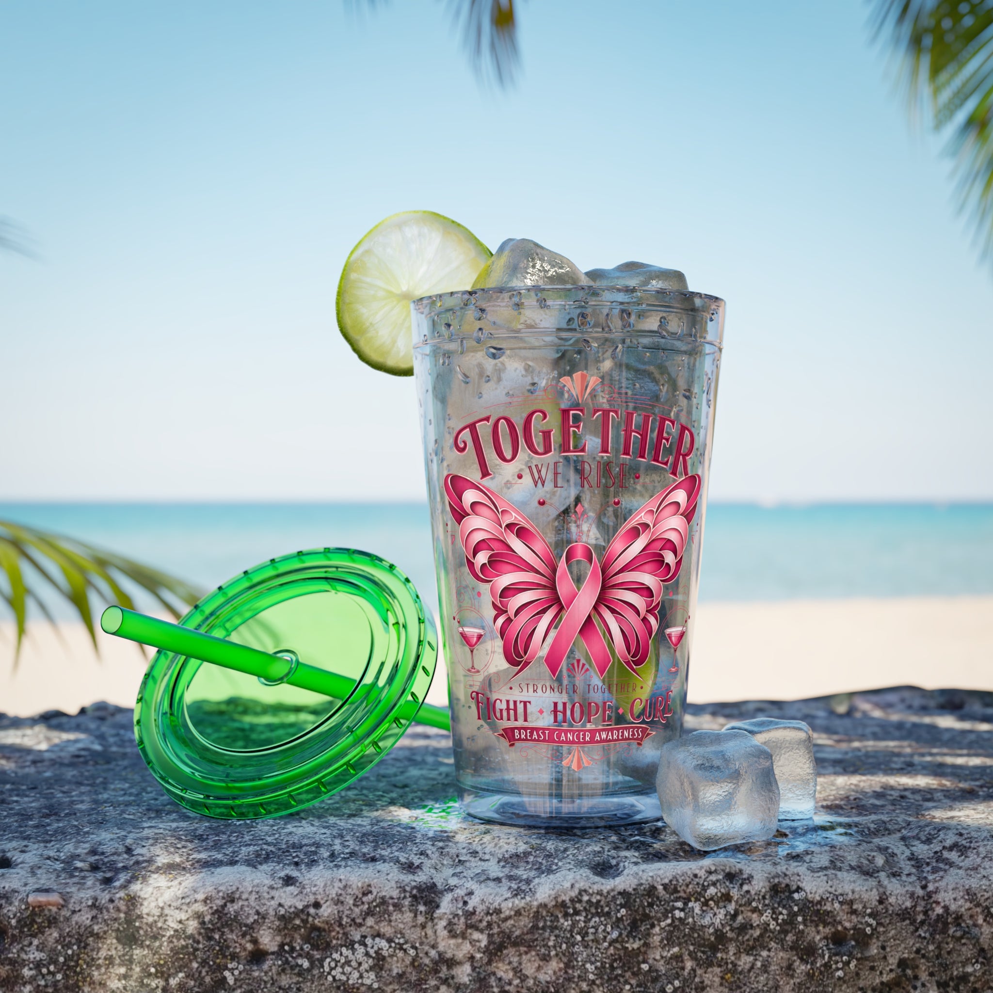 Together We Rise Butterfly Breast Cancer 16oz Tumbler with Straw