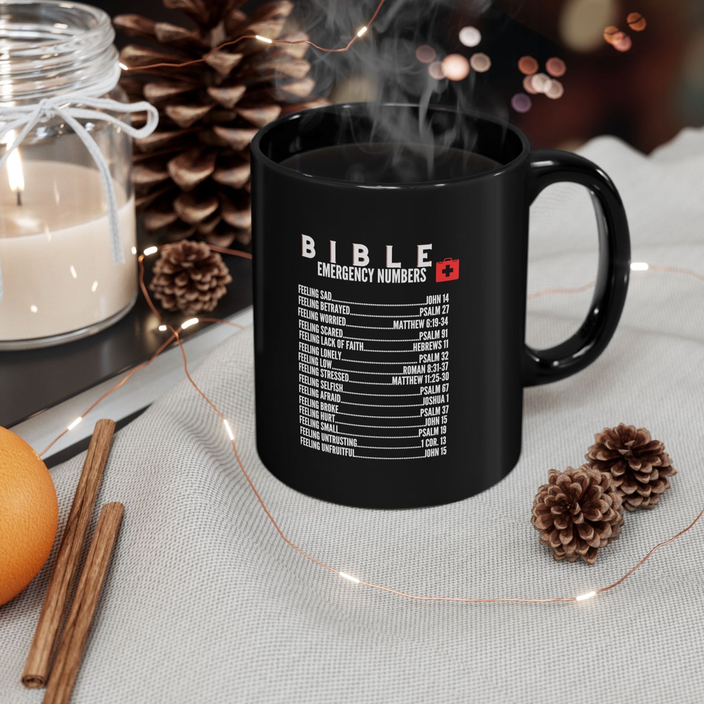 Bible Emergency Numbers Black Coffee Mug (11oz/15oz)
