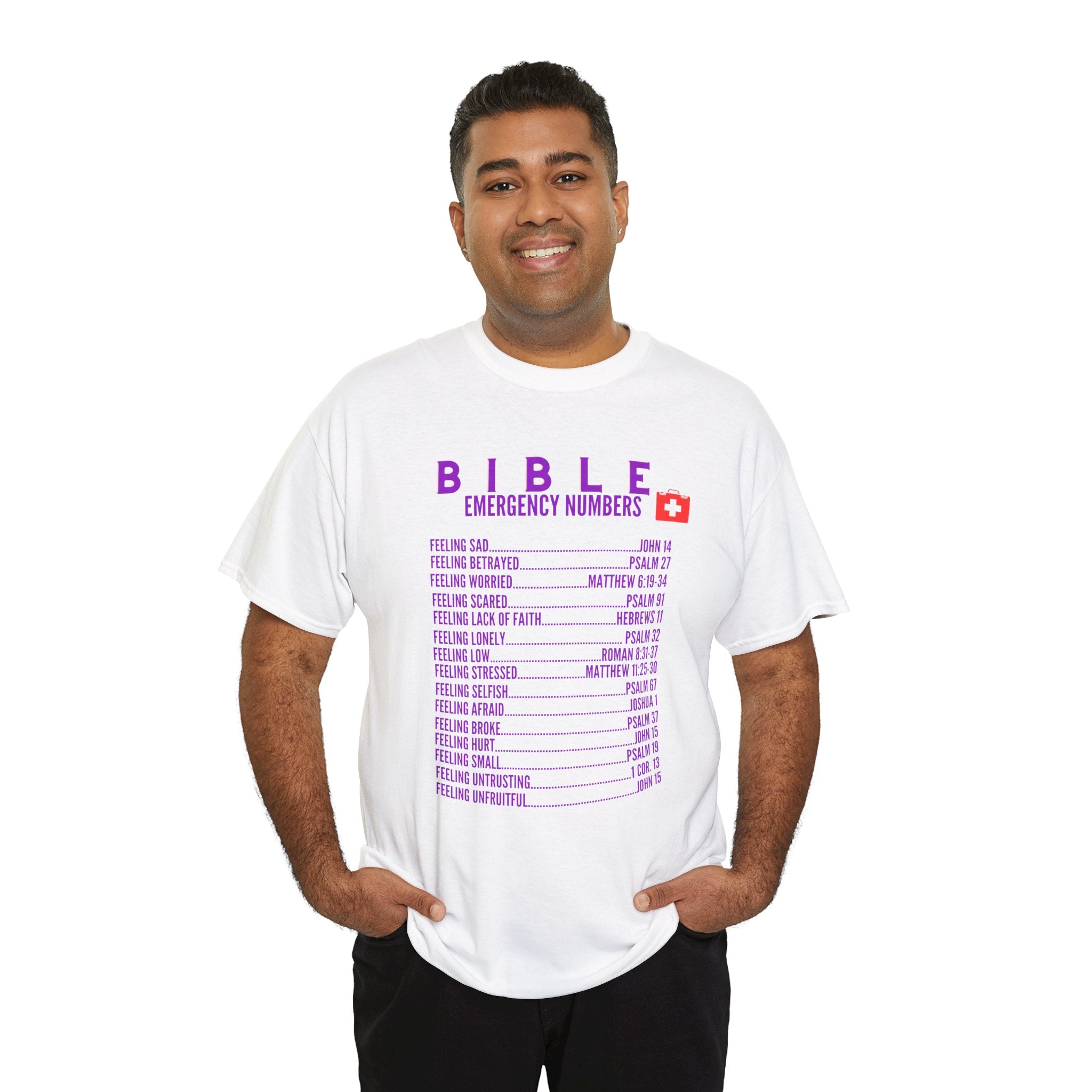 Bible Emergency Numbers Tee - Purple