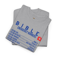 Bible Emergency Numbers Tee - Blue