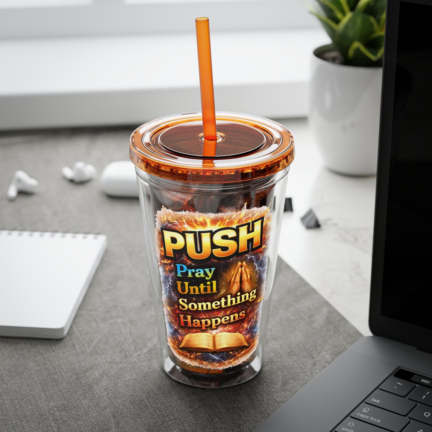 Push Pray Until Something Happens 16oz Tumbler — Bible