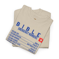 Bible Emergency Numbers Tee - Blue