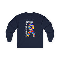 Autism Puzzle Ribbon Long Sleeve Tee — White