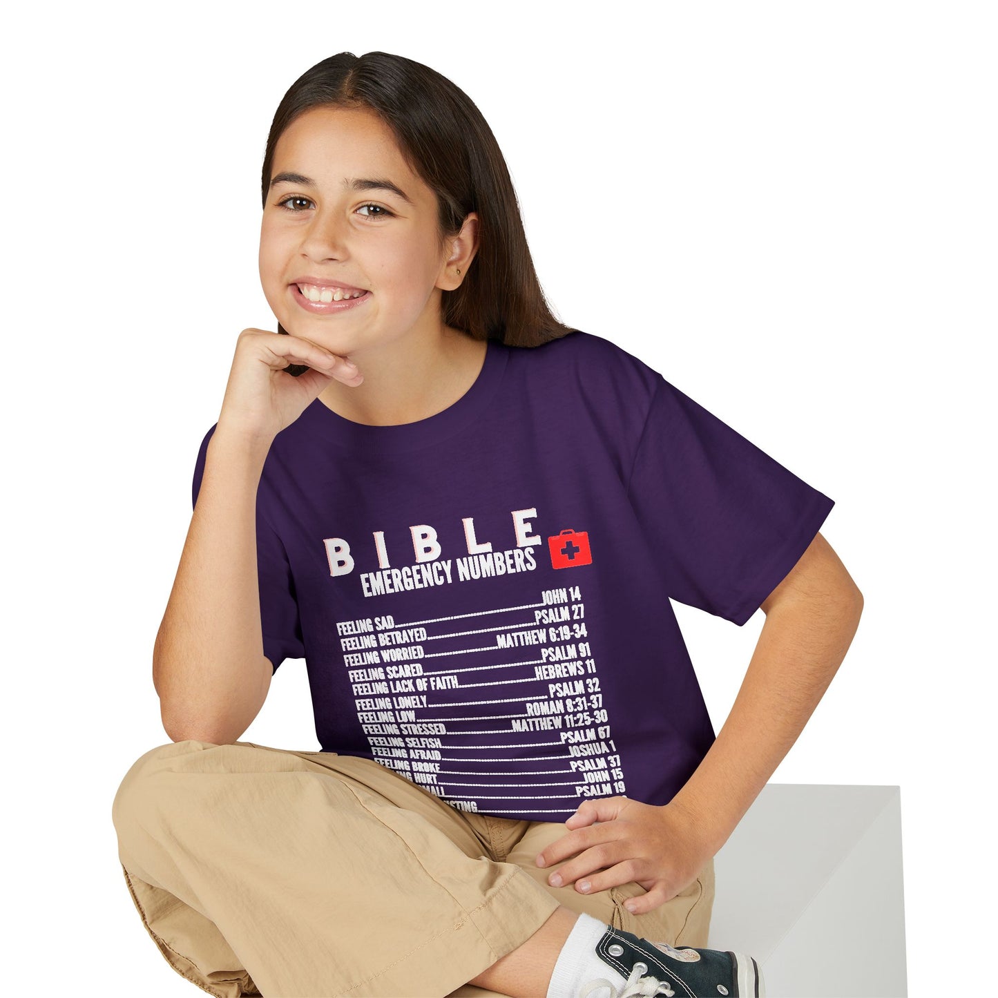 Bible Emergency Numbers Youth T-Shirt — White