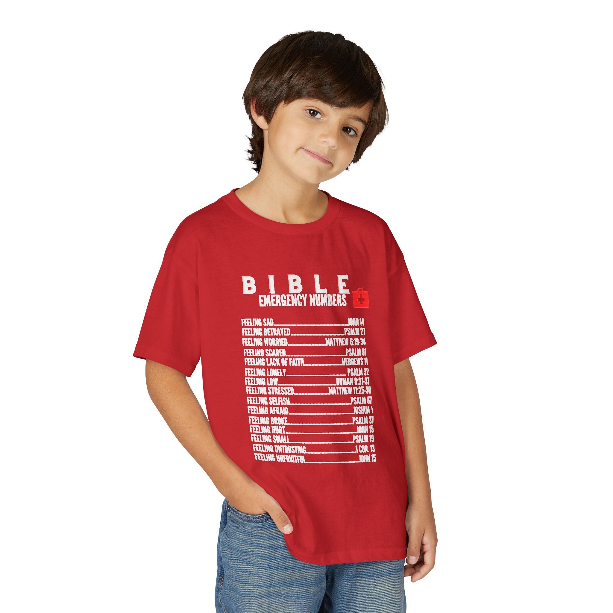 Bible Emergency Numbers Youth T-Shirt — White