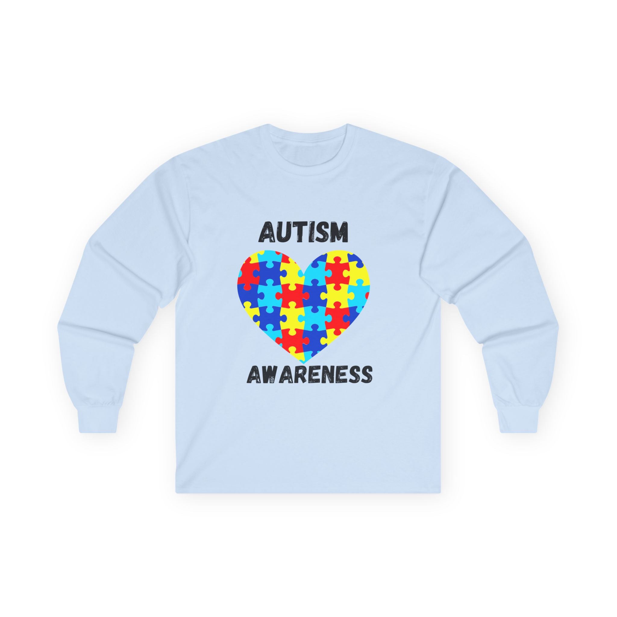 Autism Awareness Long Sleeve Tee - Heart Shaped Puzzle - Blk