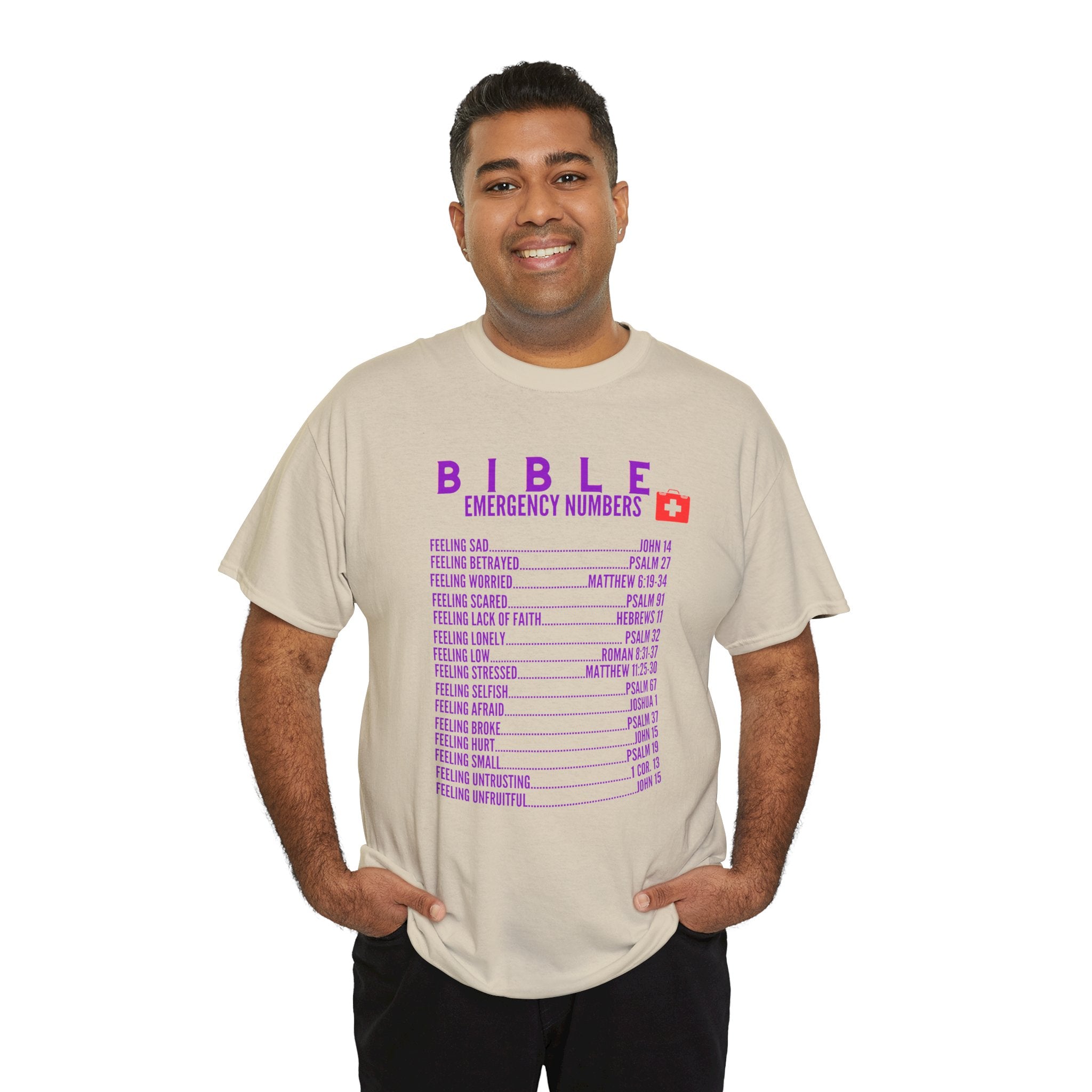 Bible Emergency Numbers Tee - Purple