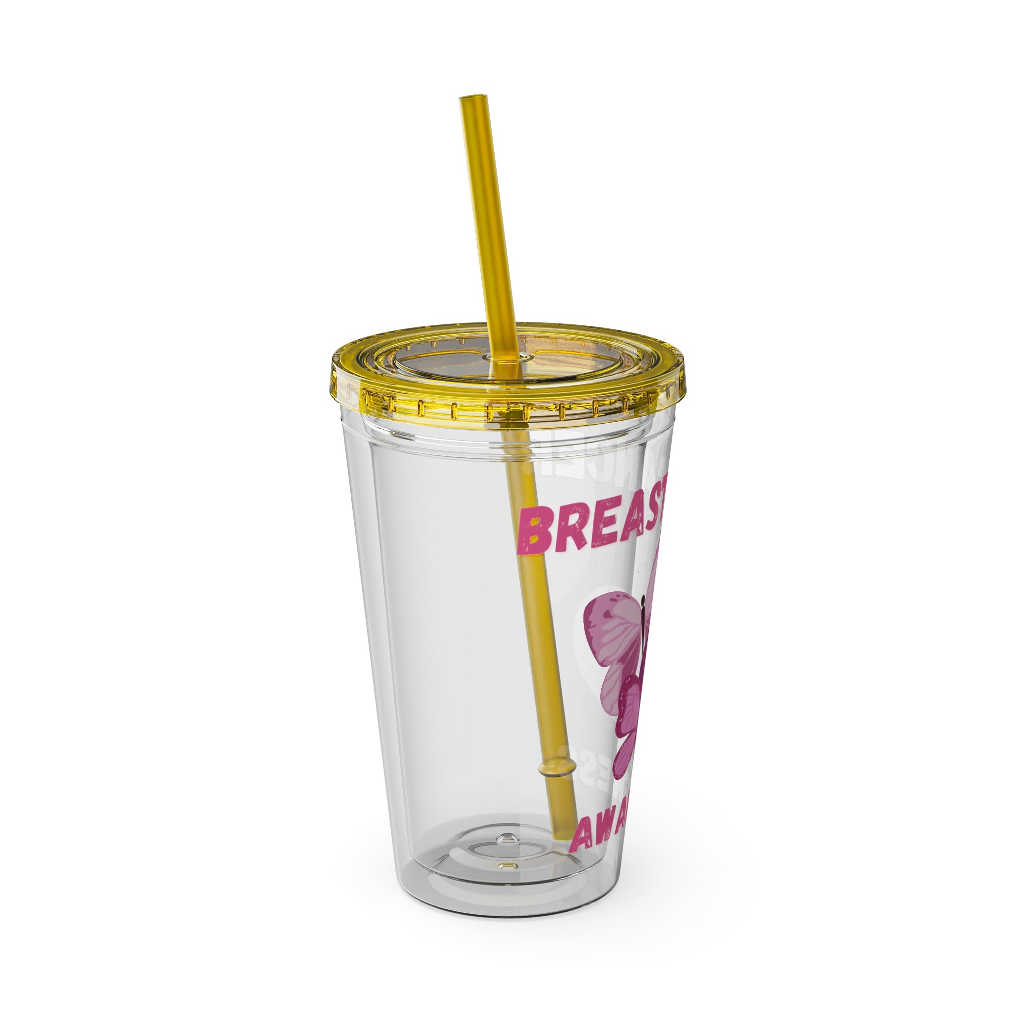 Breast Cancer Awareness 16oz Tumbler with Straw - Butterfly, Heart
