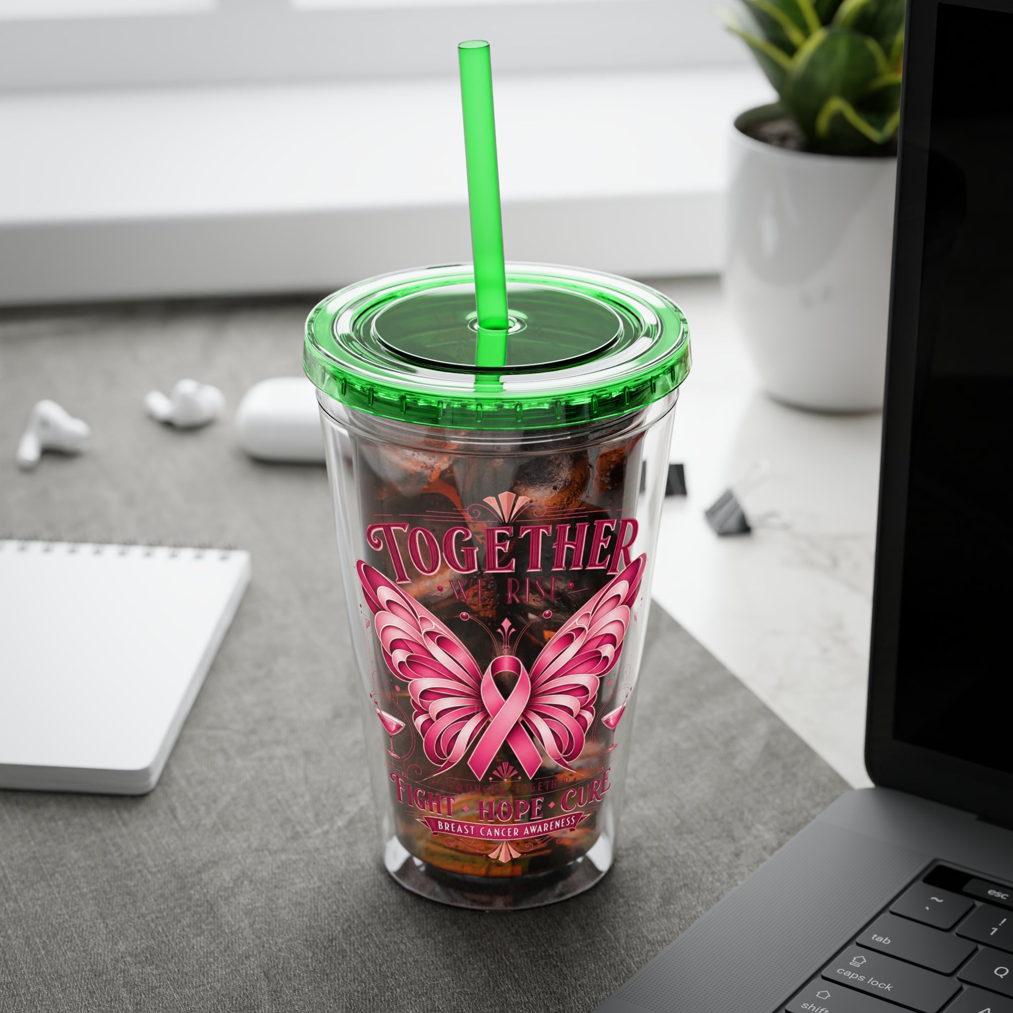 Together We Rise Butterfly Breast Cancer 16oz Tumbler with Straw
