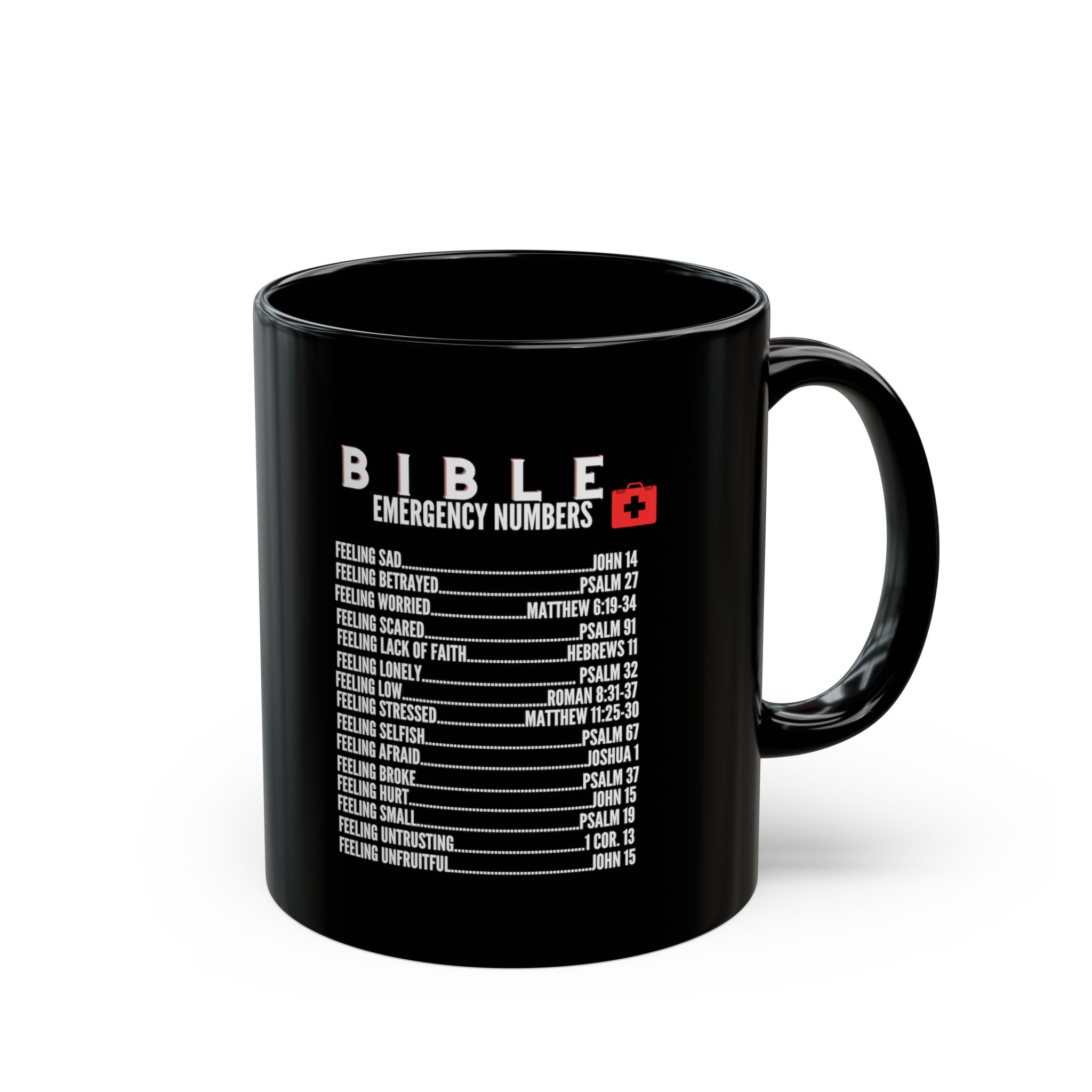 Bible Emergency Numbers Black Coffee Mug (11oz/15oz)