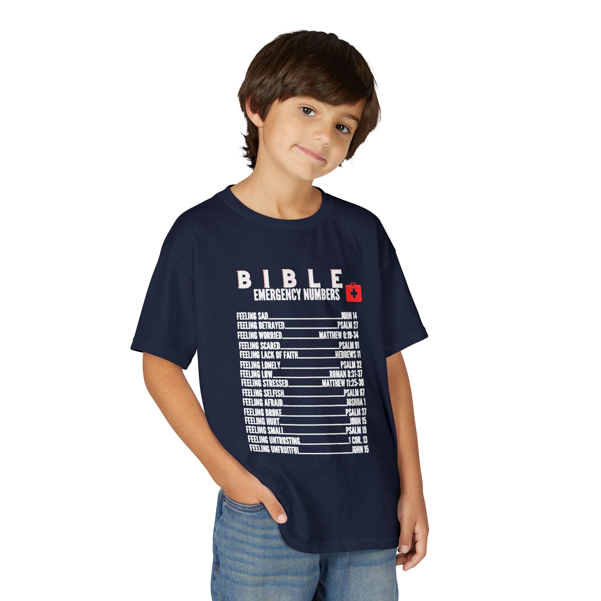 Bible Emergency Numbers Youth T-Shirt — White