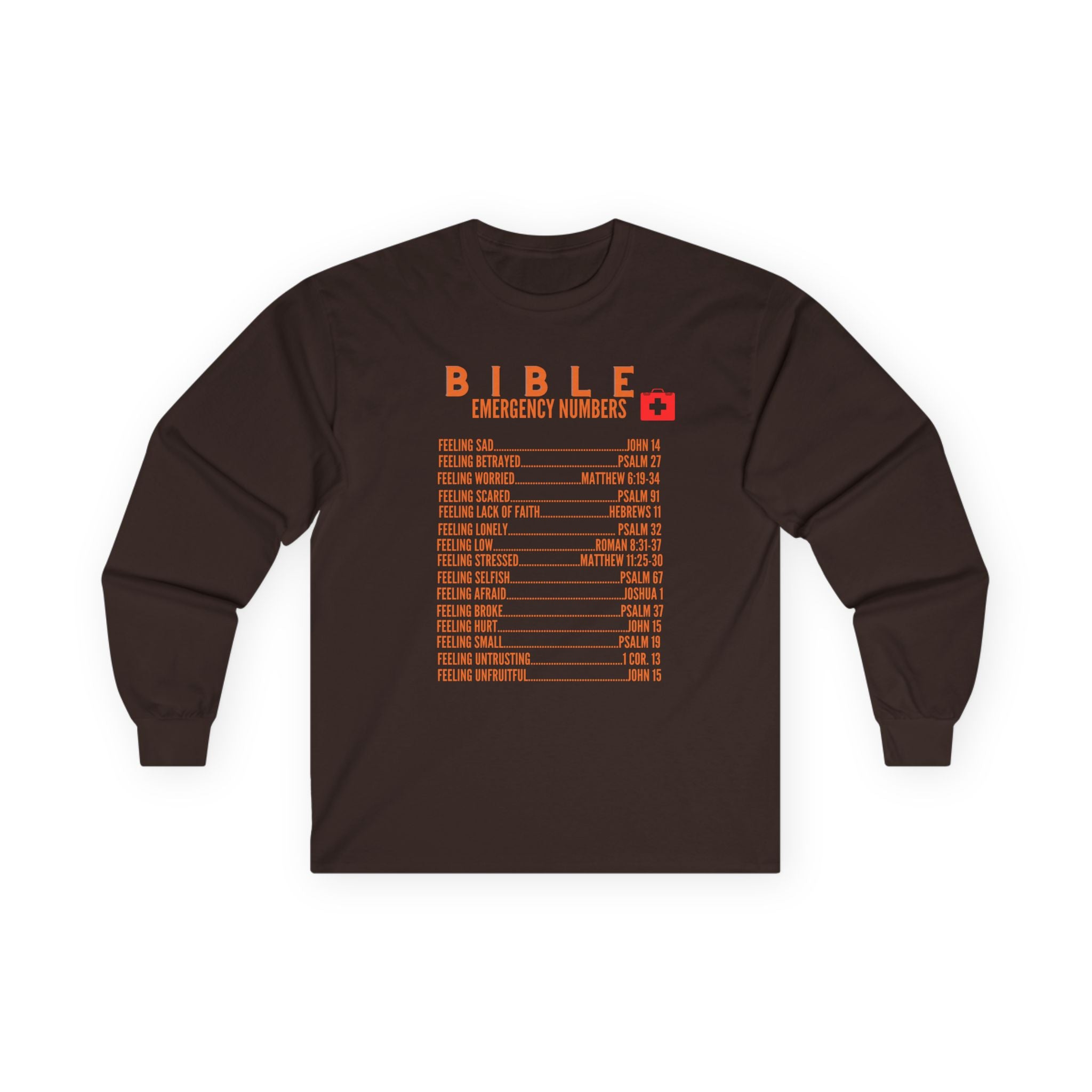 Bible Emergency Numbers Long Sleeve Tee - Orange