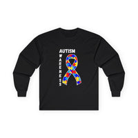 Autism Puzzle Ribbon Long Sleeve Tee — White
