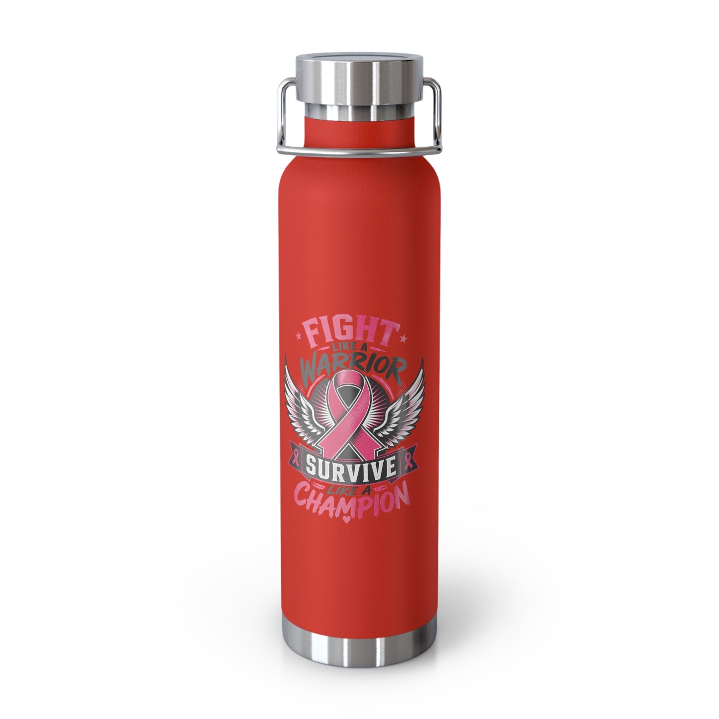 Fight Warrior Survive Champion Pink Ribbon 22oz Insulated Water Bottle