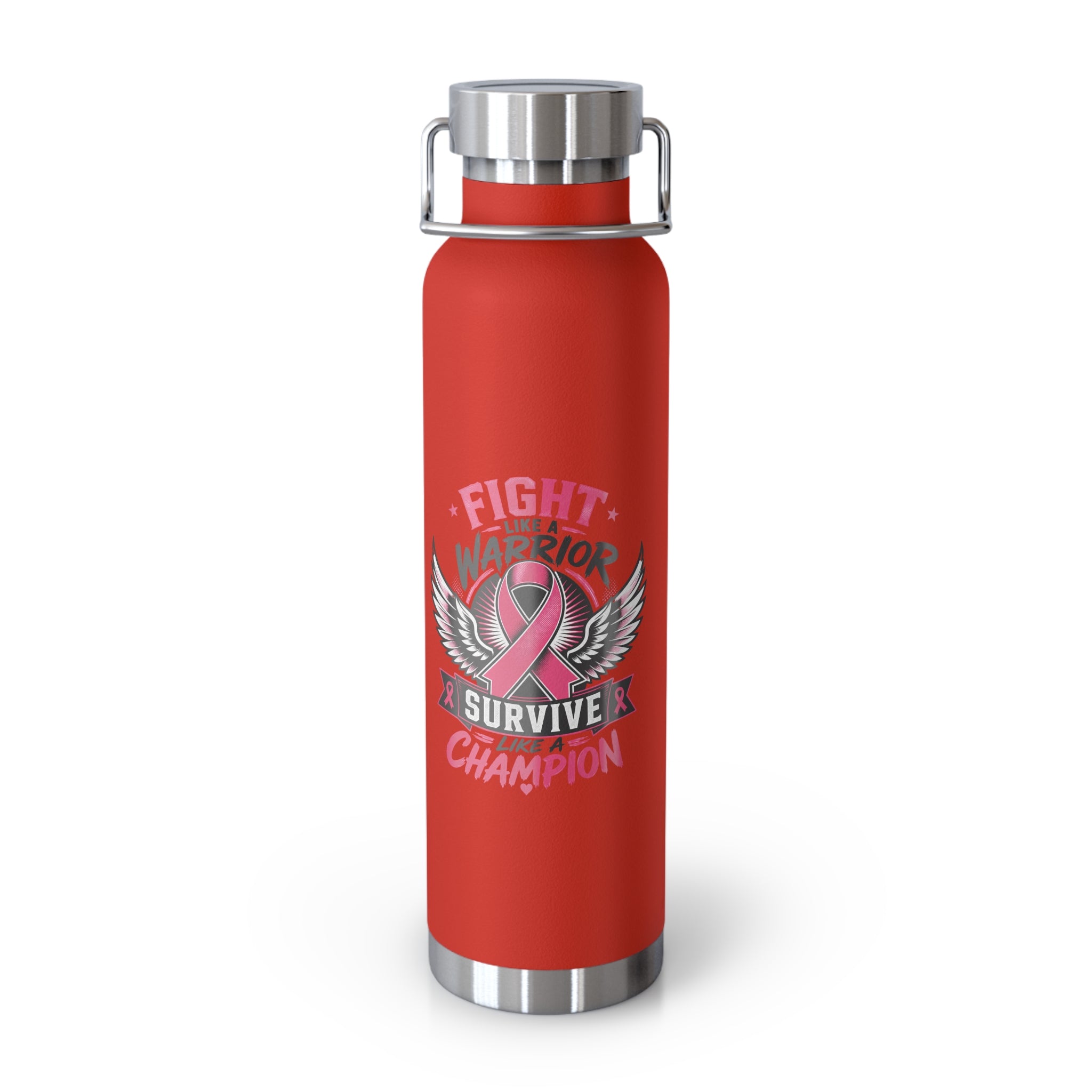Fight Warrior Survive Champion Pink Ribbon 22oz Insulated Water Bottle