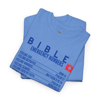 Bible Emergency Numbers Tee - Blue