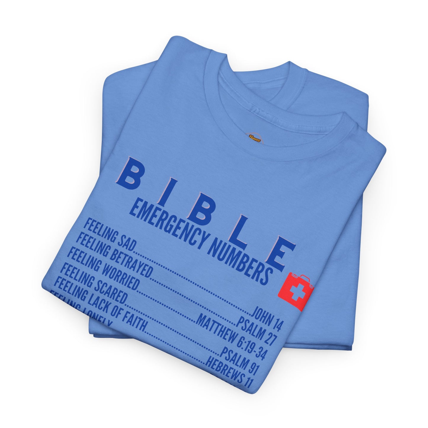 Bible Emergency Numbers Tee - Blue