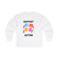 Support Autism Long Sleeve Tee — Puzzle Piece Awareness Shirt - Blk