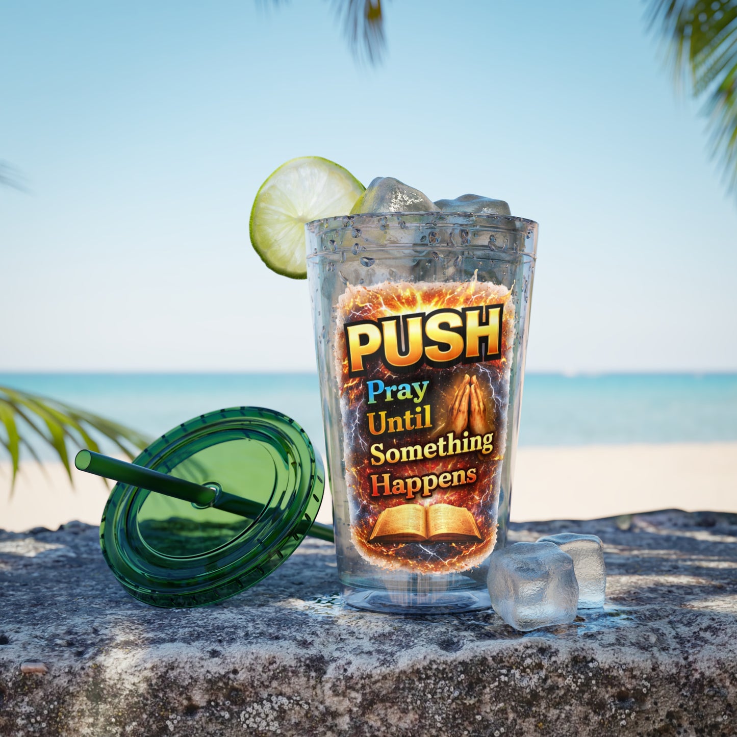 Push Pray Until Something Happens 16oz Tumbler — Bible