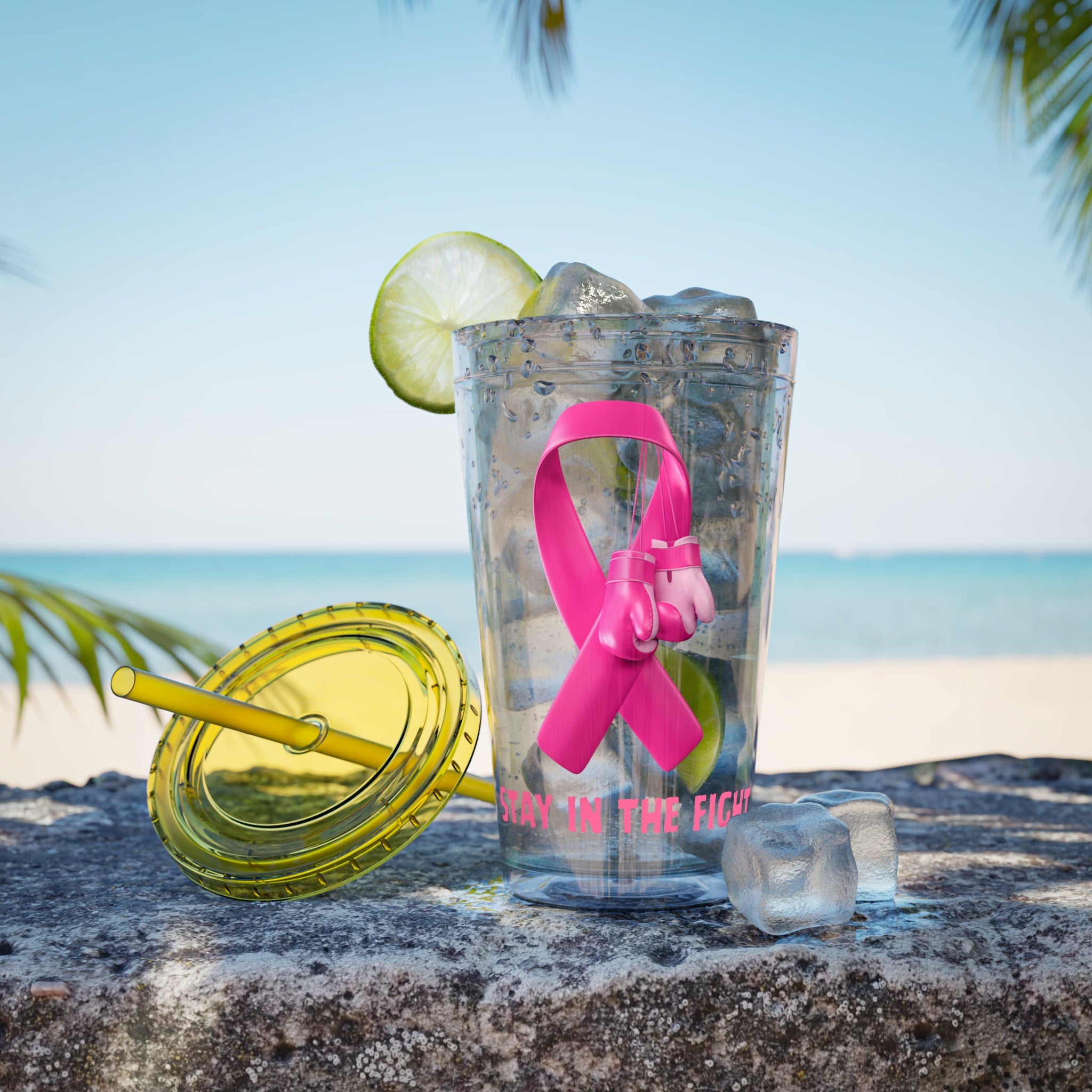 Pink Ribbon “Stay in the Fight” 16oz Tumbler with Straw