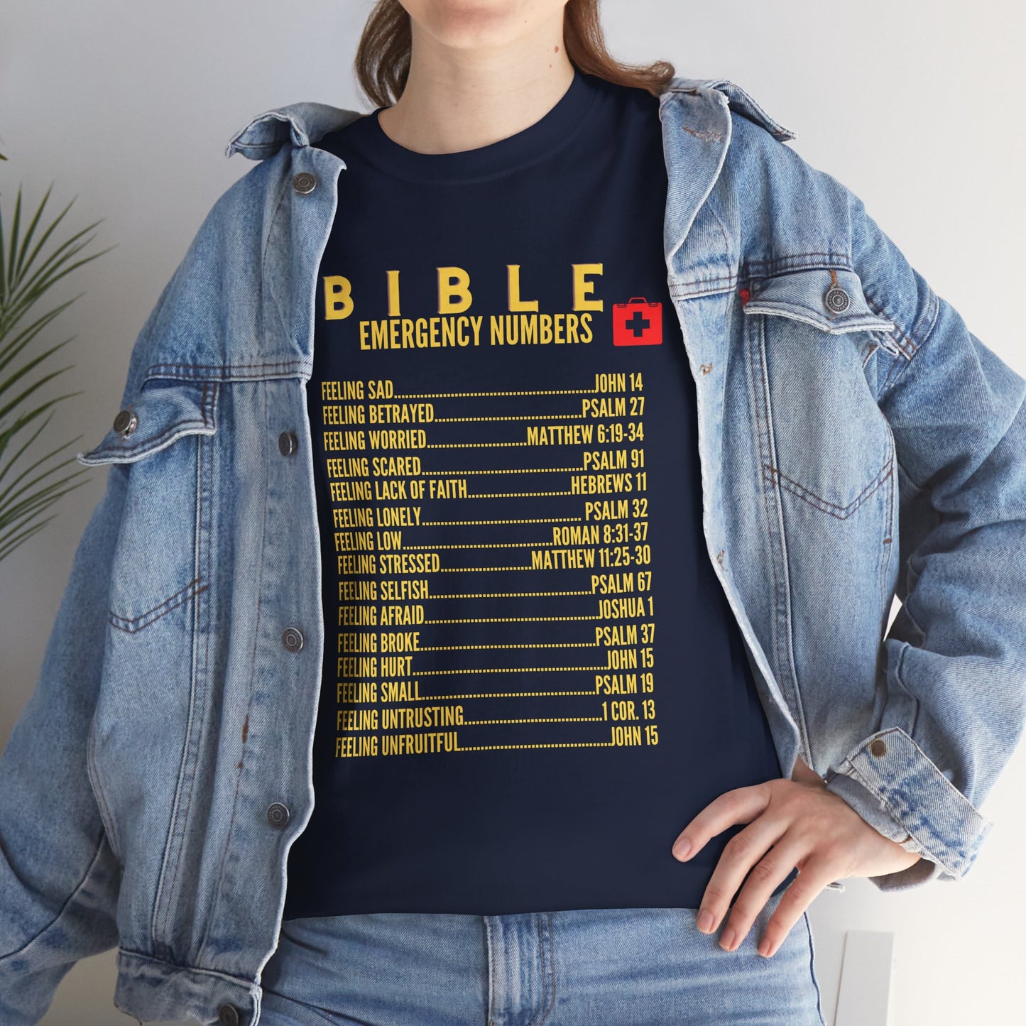Bible Emergency Numbers Tee - Gold