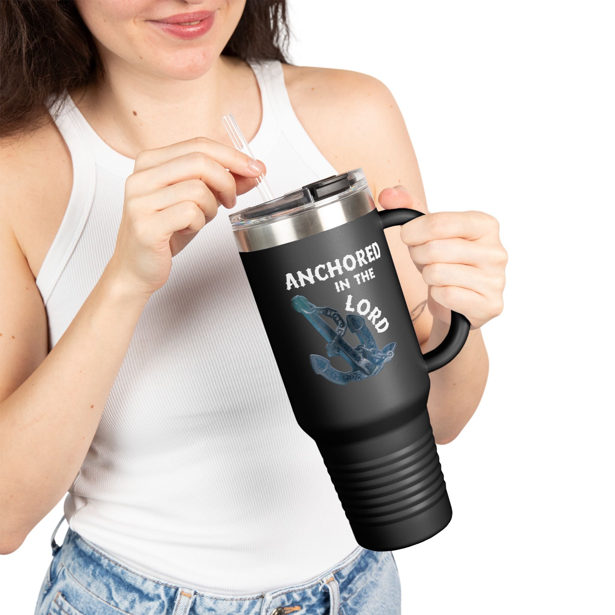 Anchored in the Lord 40oz Insulated Travel Mug White