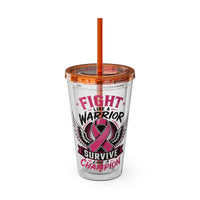 Fight Like a Warrior, Survive Like a Champion Breast Cancer Awareness 16oz Tumbler with Straw