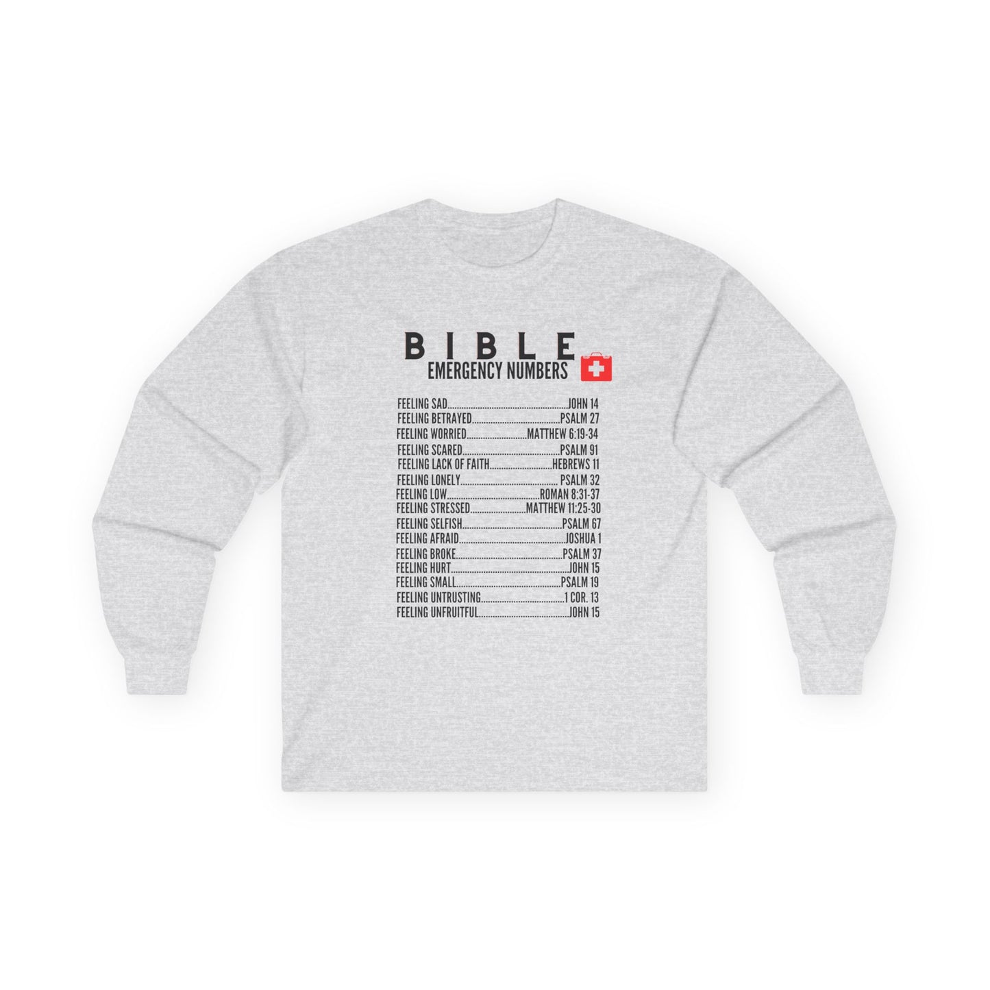 Bible Emergency Numbers Long Sleeve Tee - Black