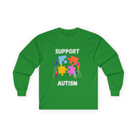 Support Autism Long Sleeve Tee — Puzzle Piece Awareness Shirt - White