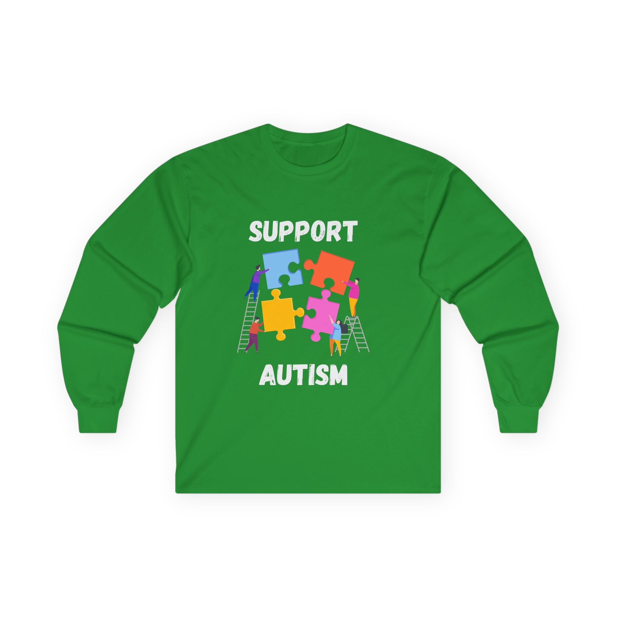 Support Autism Long Sleeve Tee — Puzzle Piece Awareness Shirt - White