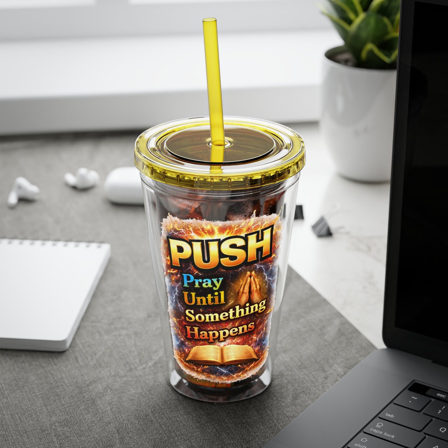 Push Pray Until Something Happens 16oz Tumbler — Bible