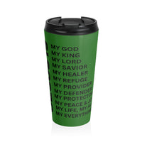 Christian JESUS IS Green Stainless Steel Travel Mug - Blk