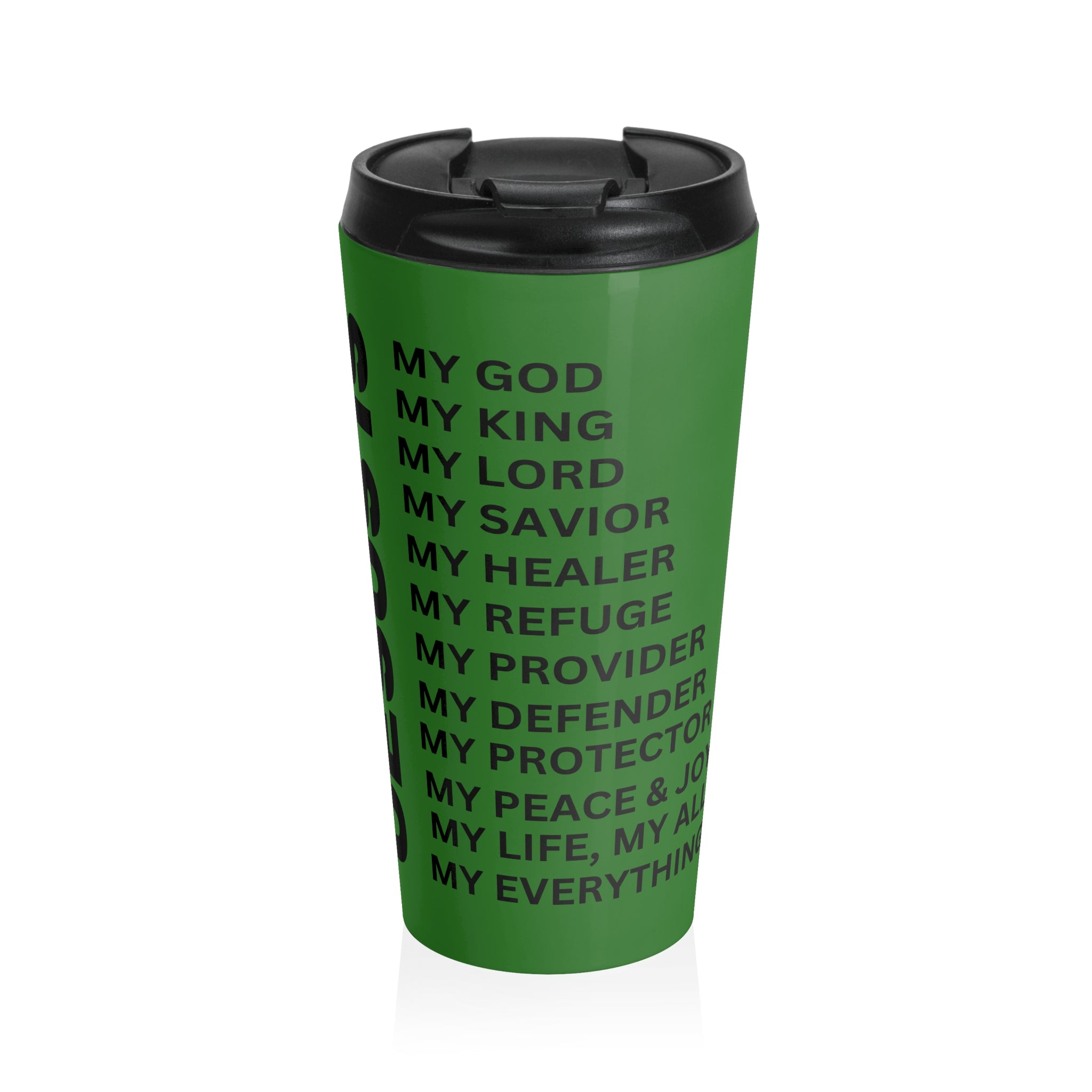 Christian JESUS IS Green Stainless Steel Travel Mug - Blk