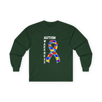 Autism Puzzle Ribbon Long Sleeve Tee — White